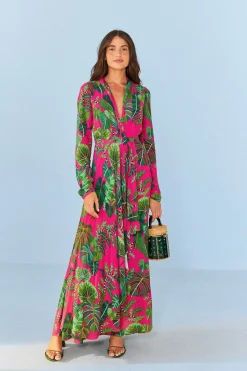 FARM Rio  Robes Longues<Robe longue à feuilles roses