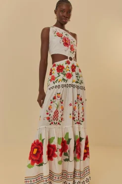 FARM Rio  Robes Longues<Robe longue à fleurs Carmina brodée blanc cassé