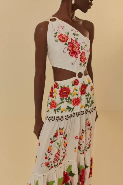 FARM Rio  Robes Longues<Robe longue à fleurs Carmina brodée blanc cassé