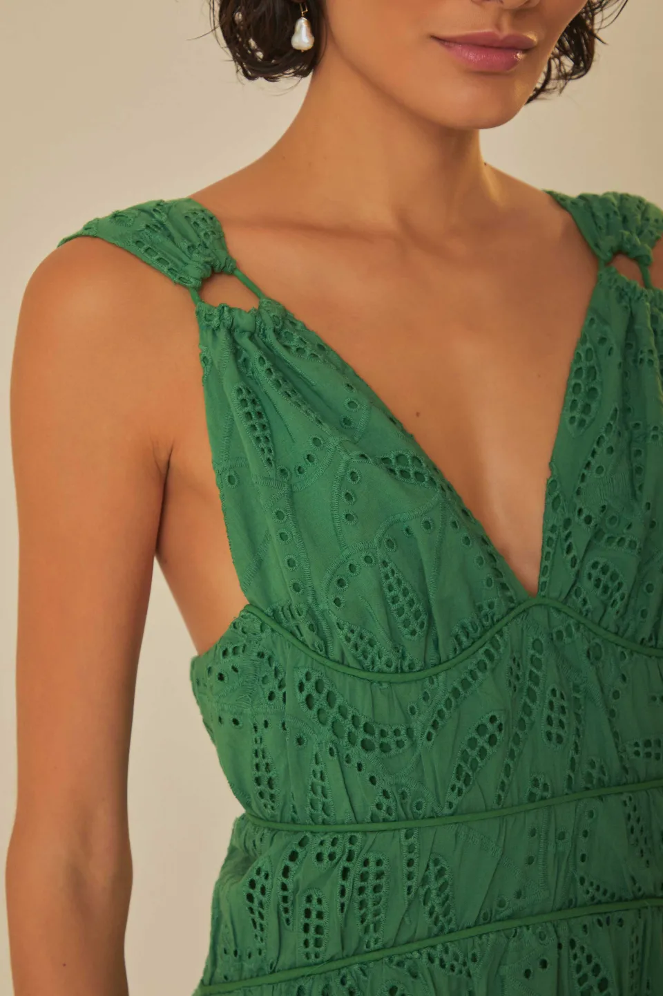 FARM Rio Robes Longues<Robe longue à œillets corset Monstera verte