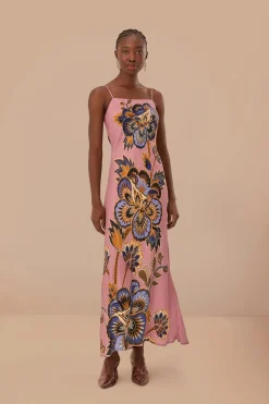 FARM Rio  Robes Longues<Robe longue à imprimé fleuri rose en viscose LENZING™ ECOVERO™