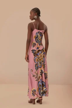 FARM Rio  Robes Longues<Robe longue à imprimé fleuri rose en viscose LENZING™ ECOVERO™