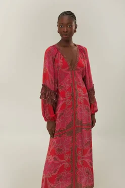 FARM Rio  Robes Longues<Robe longue à imprimé fleuri rose et foulard glamour