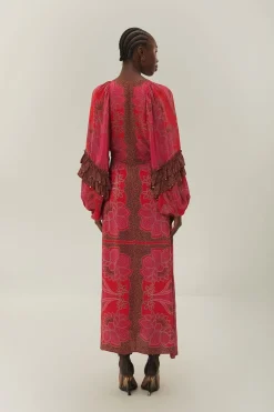 FARM Rio  Robes Longues<Robe longue à imprimé fleuri rose et foulard glamour