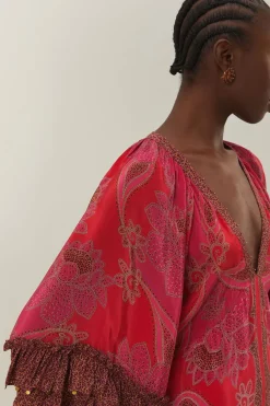 FARM Rio  Robes Longues<Robe longue à imprimé fleuri rose et foulard glamour