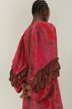FARM Rio  Robes Longues<Robe longue à imprimé fleuri rose et foulard glamour