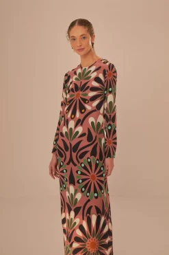 FARM Rio  Robes Longues<Robe longue à manches longues à fleurs roses Ainika