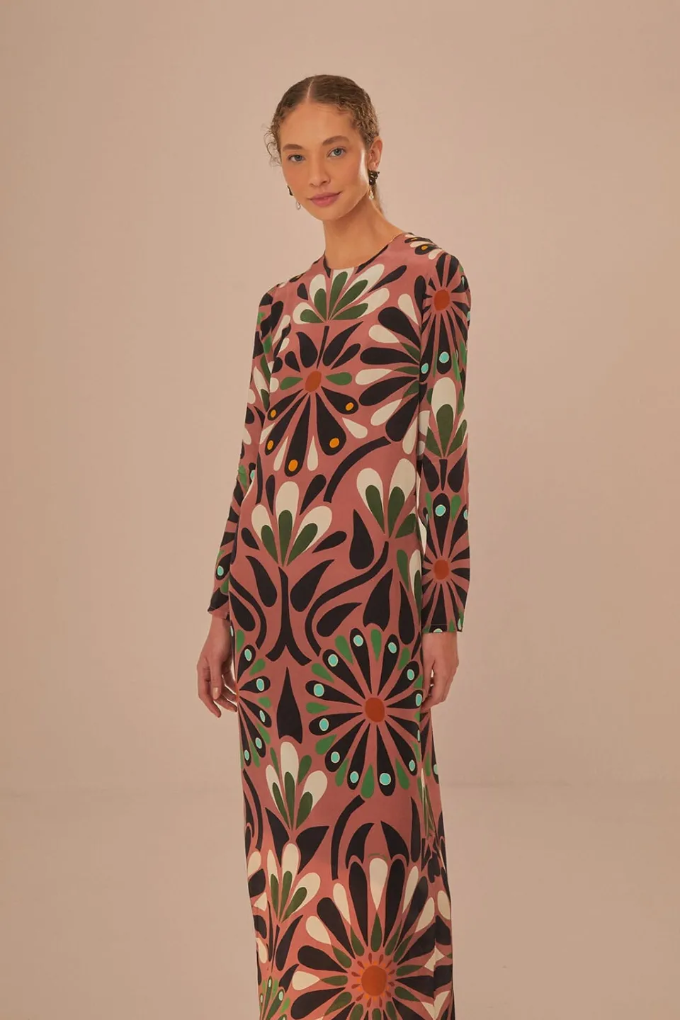 FARM Rio Robes Longues<Robe longue à manches longues à fleurs roses Ainika