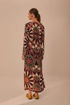 FARM Rio  Robes Longues<Robe longue à manches longues à fleurs roses Ainika