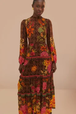 FARM Rio  Robes Longues<Robe longue à manches longues de style jardin charmant marron