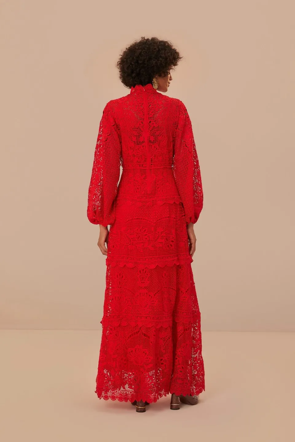 FARM Rio Robes Longues<Robe longue à manches longues en guipure rouge