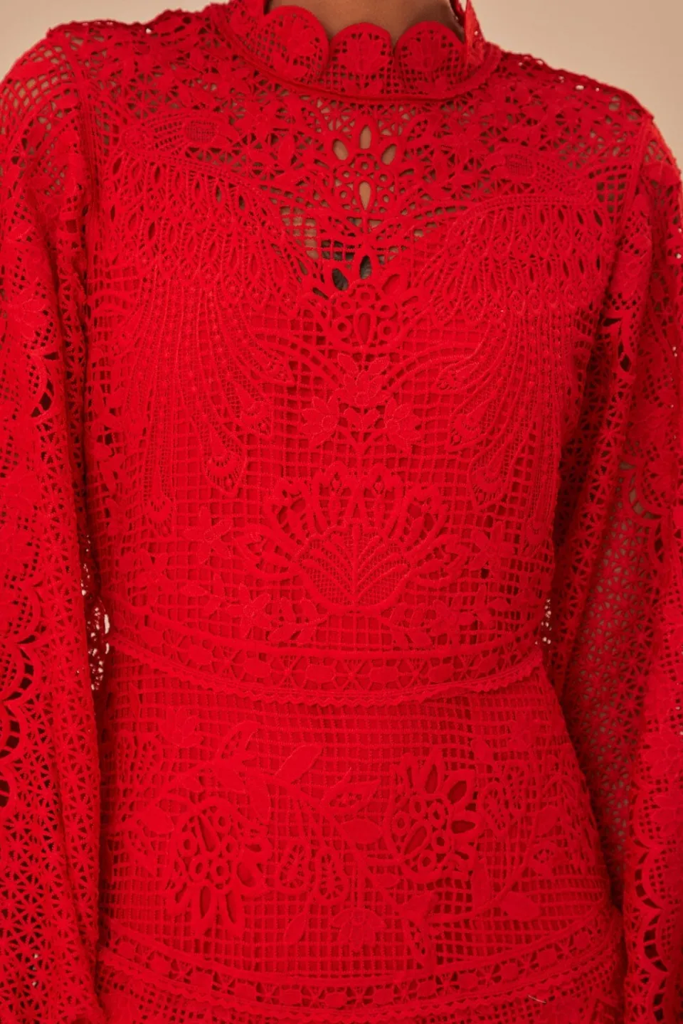 FARM Rio Robes Longues<Robe longue à manches longues en guipure rouge