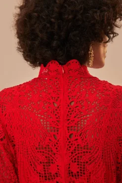 FARM Rio Robes Longues<Robe longue à manches longues en guipure rouge