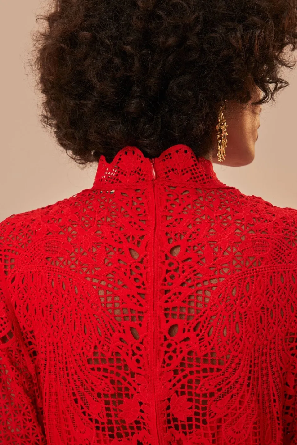 FARM Rio Robes Longues<Robe longue à manches longues en guipure rouge