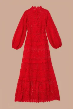 FARM Rio Robes Longues<Robe longue à manches longues en guipure rouge
