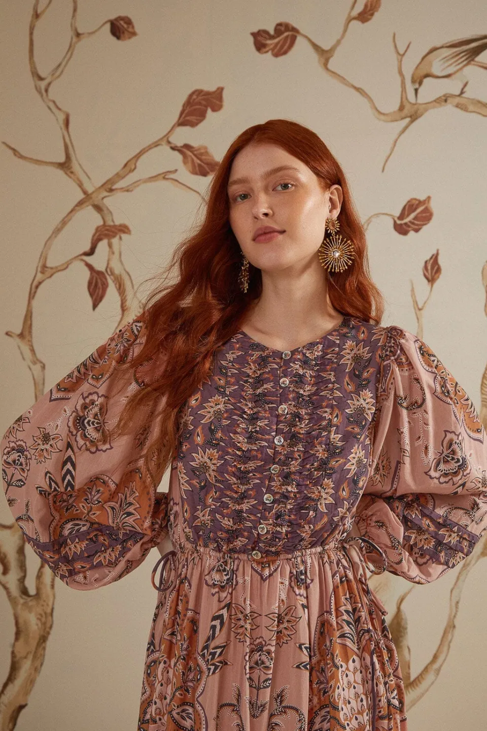 FARM Rio Robes Longues<Robe longue à manches longues Glam Tapestry bordeaux