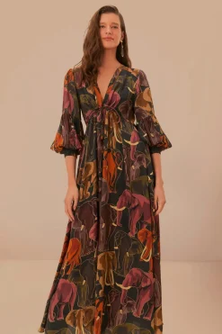 FARM Rio  Robes Longues<Robe longue à motifs d'éléphants verts