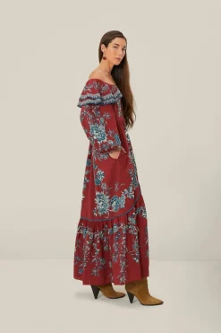 FARM Rio  Robes Longues<Robe longue à épaules dénudées Red Tropical Landing