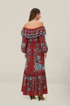 FARM Rio  Robes Longues<Robe longue à épaules dénudées Red Tropical Landing