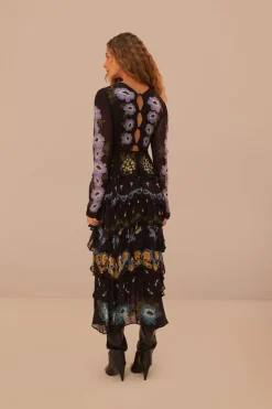 FARM Rio Robes Longues<Robe longue à volants noire Winter Garden