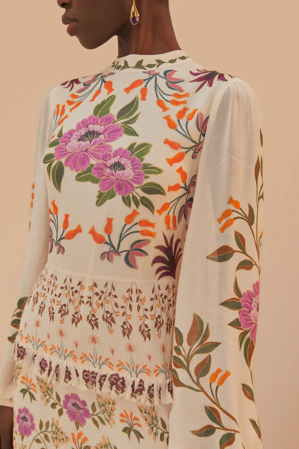 FARM Rio Robes Longues<Robe longue à volants Winter Garden couleur crème
