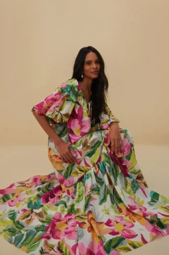 FARM Rio  Robes Longues<Robe longue blanc cassé à fleurs peintes