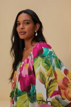 FARM Rio  Robes Longues<Robe longue blanc cassé à fleurs peintes