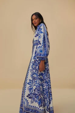 FARM Rio  Robes Longues<Robe longue blanc cassé Flora Tapestry Lenzing™ Ecovero™ Euroflax™