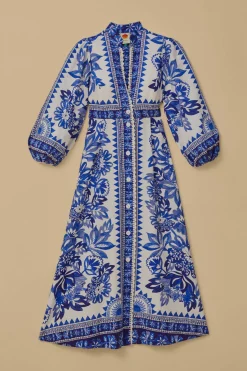 FARM Rio Robes Longues<Robe longue blanc cassé Flora Tapestry Lenzing™ Ecovero™ Euroflax™