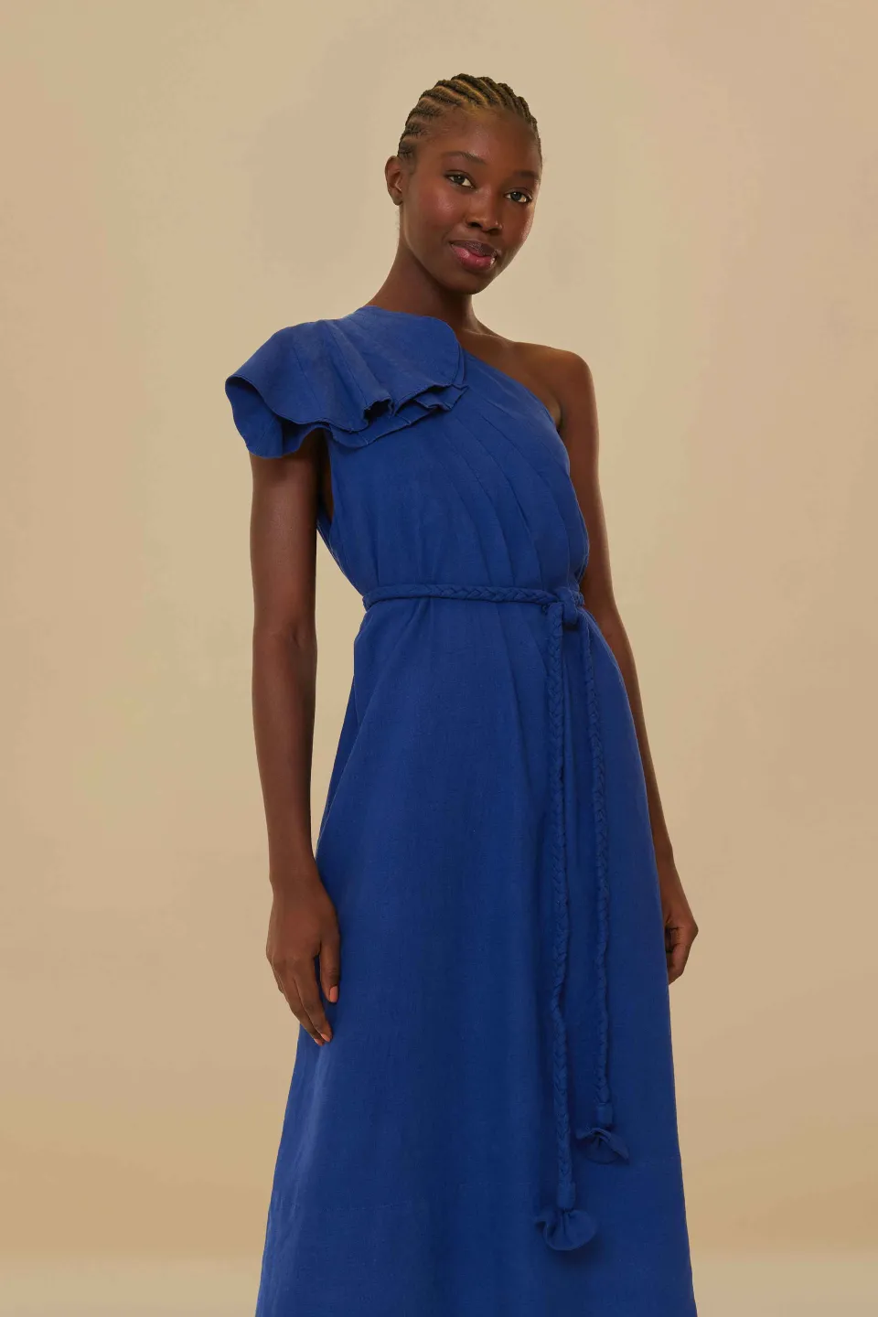 FARM Rio Robes Longues<Robe longue bleu marine à une épaule feuille Lenzing™ Ecovero™ Eurofla