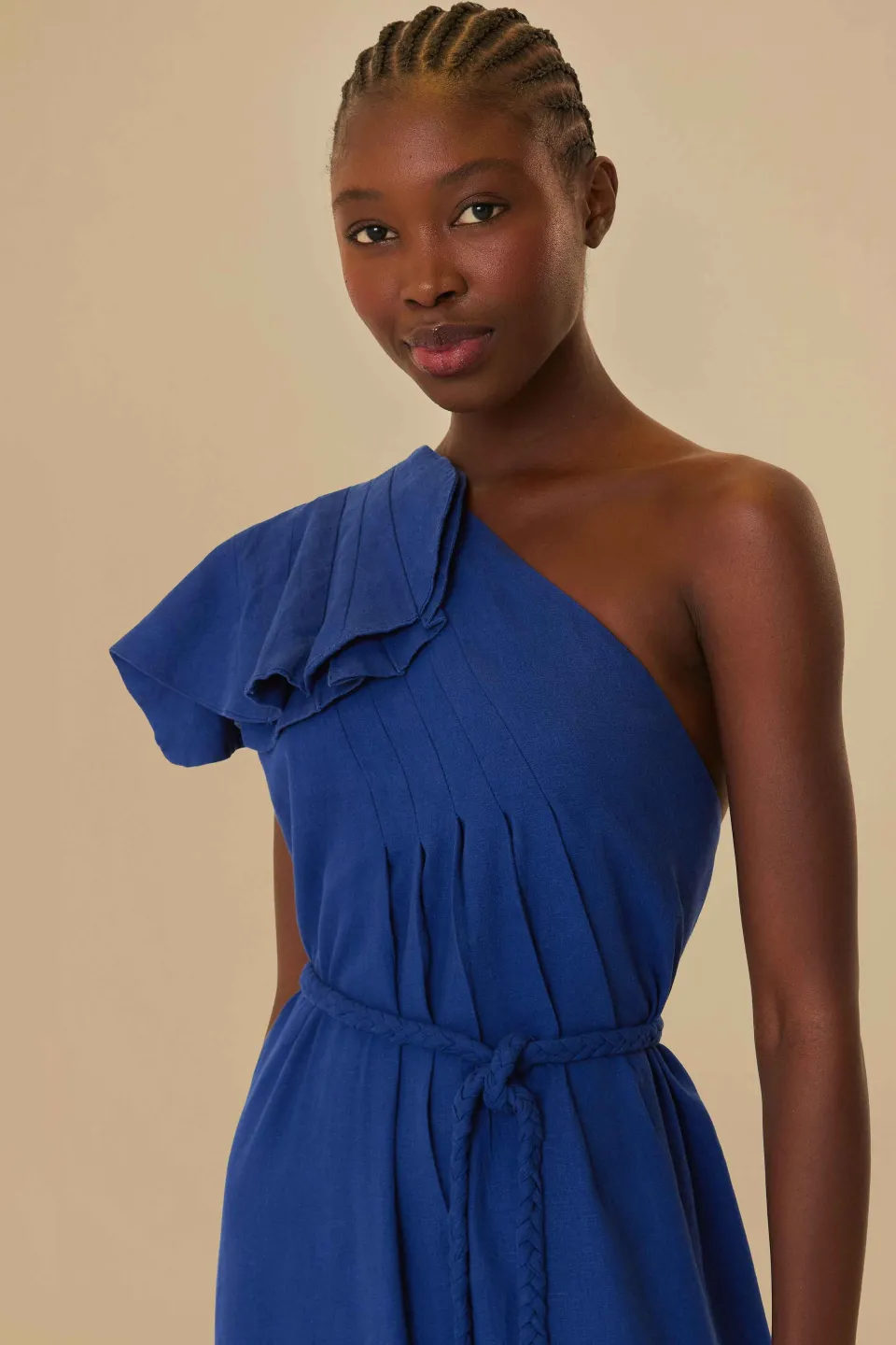 FARM Rio Robes Longues<Robe longue bleu marine à une épaule feuille Lenzing™ Ecovero™ Eurofla
