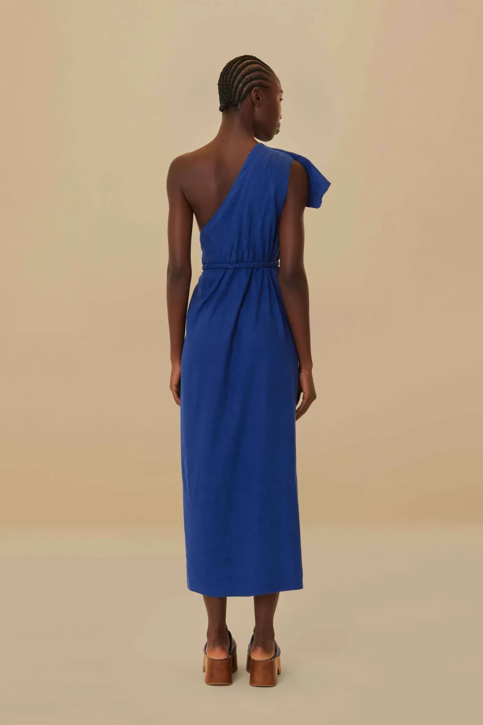 FARM Rio Robes Longues<Robe longue bleu marine à une épaule feuille Lenzing™ Ecovero™ Eurofla
