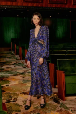 FARM Rio  Robes Longues<Robe longue bleue à franges découpées et foulard Martina