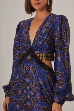 FARM Rio  Robes Longues<Robe longue bleue à franges découpées et foulard Martina