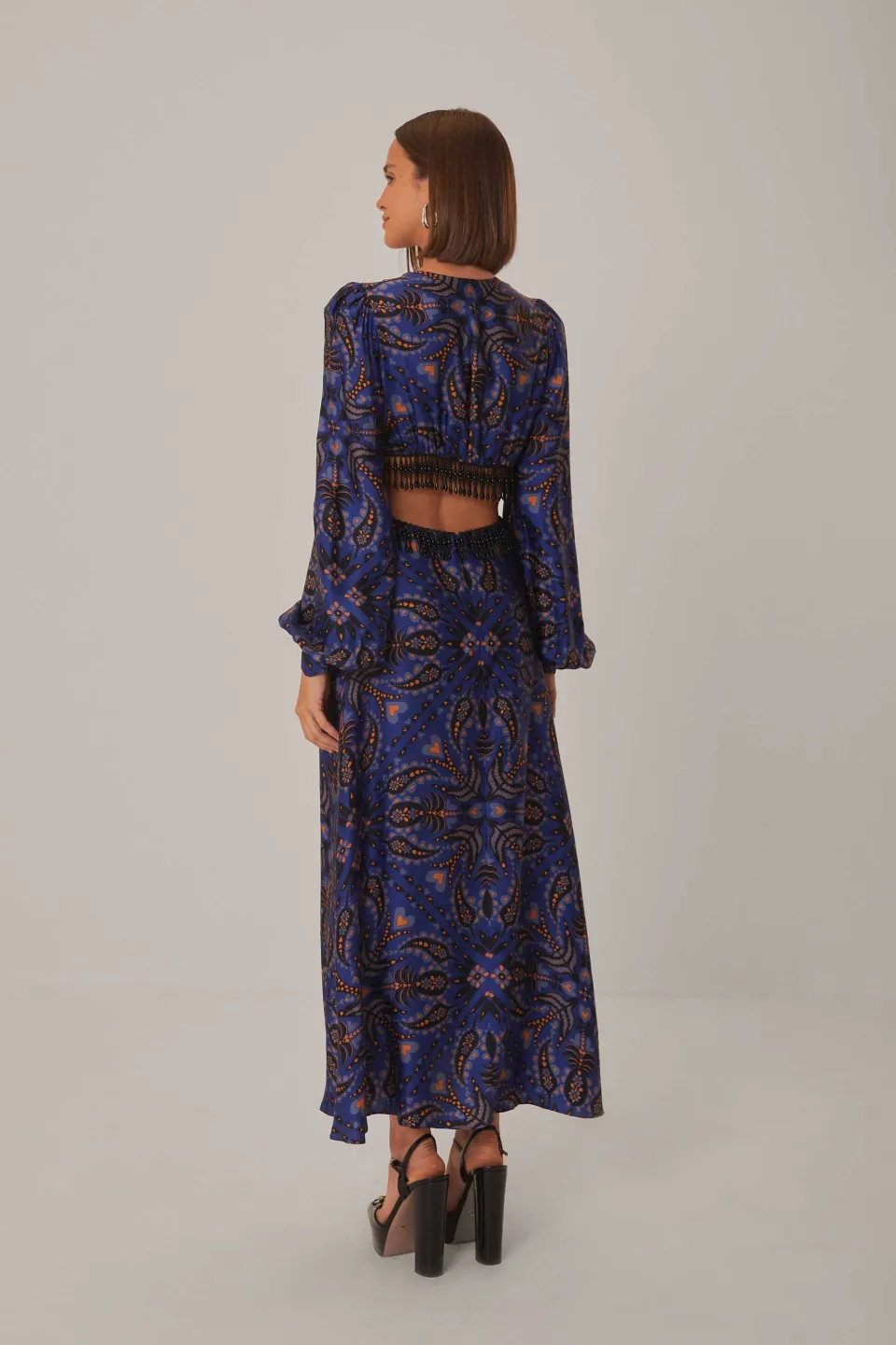 FARM Rio Robes Longues<Robe longue bleue à franges découpées et foulard Martina