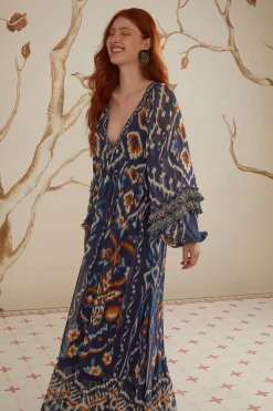 FARM Rio Robes Longues<Robe longue bleue à imprimé ikat et ananas