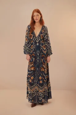 FARM Rio  Robes Longues<Robe longue bleue à imprimé ikat et ananas
