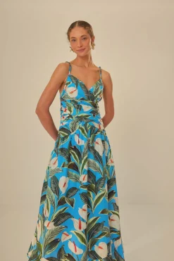 FARM Rio Robes Longues<Robe longue bleue Anthurium Garden LENZING™ ECOVERO™ Euroflax™