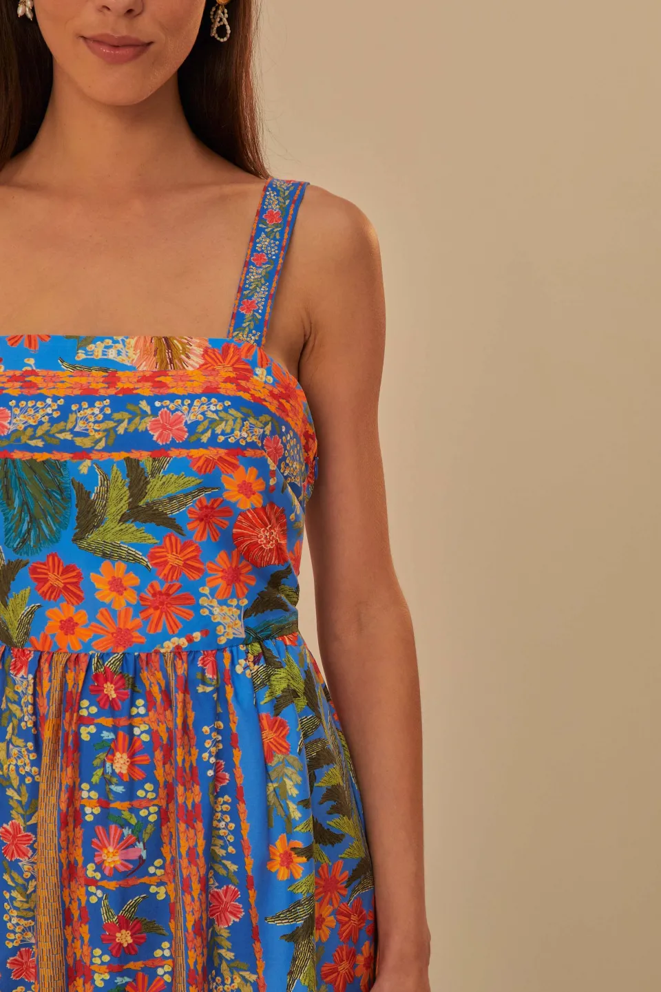 FARM Rio Robes Longues<Robe longue bleue jardin cousue