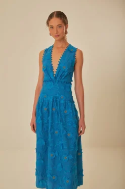 FARM Rio  Robes Longues<Robe longue bleue sans manches à fleurs 3D