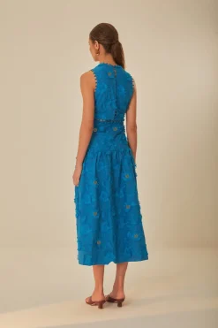 FARM Rio  Robes Longues<Robe longue bleue sans manches à fleurs 3D