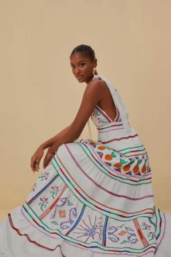 FARM Rio  Robes Longues<Robe longue brodée blanc cassé