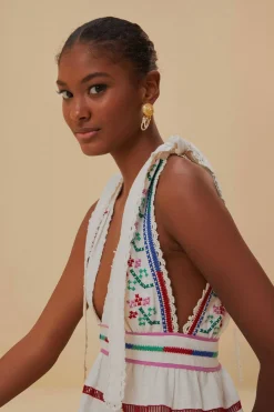 FARM Rio  Robes Longues<Robe longue brodée blanc cassé