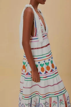 FARM Rio  Robes Longues<Robe longue brodée blanc cassé