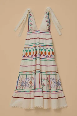 FARM Rio  Robes Longues<Robe longue brodée blanc cassé