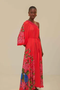 FARM Rio  Robes Longues<Robe longue écharpe à feuillage d'été rouge