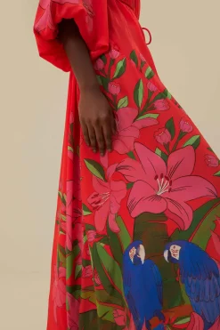 FARM Rio  Robes Longues<Robe longue écharpe à feuillage d'été rouge