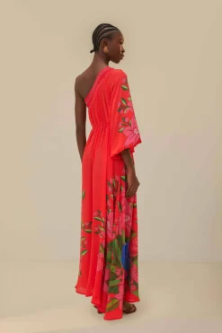 FARM Rio  Robes Longues<Robe longue écharpe à feuillage d'été rouge