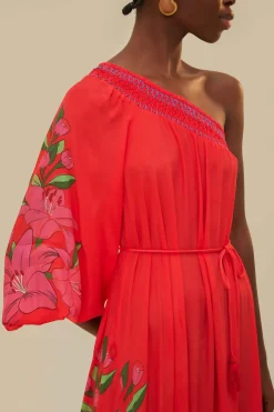 FARM Rio  Robes Longues<Robe longue écharpe à feuillage d'été rouge