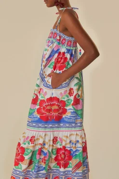 FARM Rio  Robes Longues<Robe longue de plage à fleurs blanc cassé